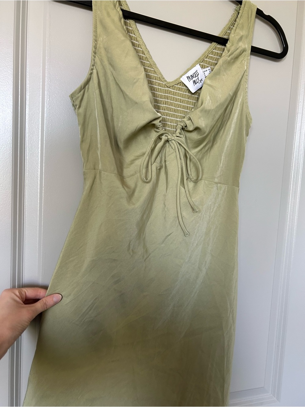 Princess Polly Sage Green Smocked V-Neck Mini Dress - Picture 4 of 5